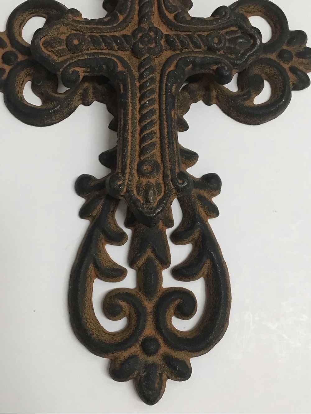 Cast Iron Double Cross Ornate Religious Primitive Rustic Heavy Wall or Garden - Picture 6 of 16